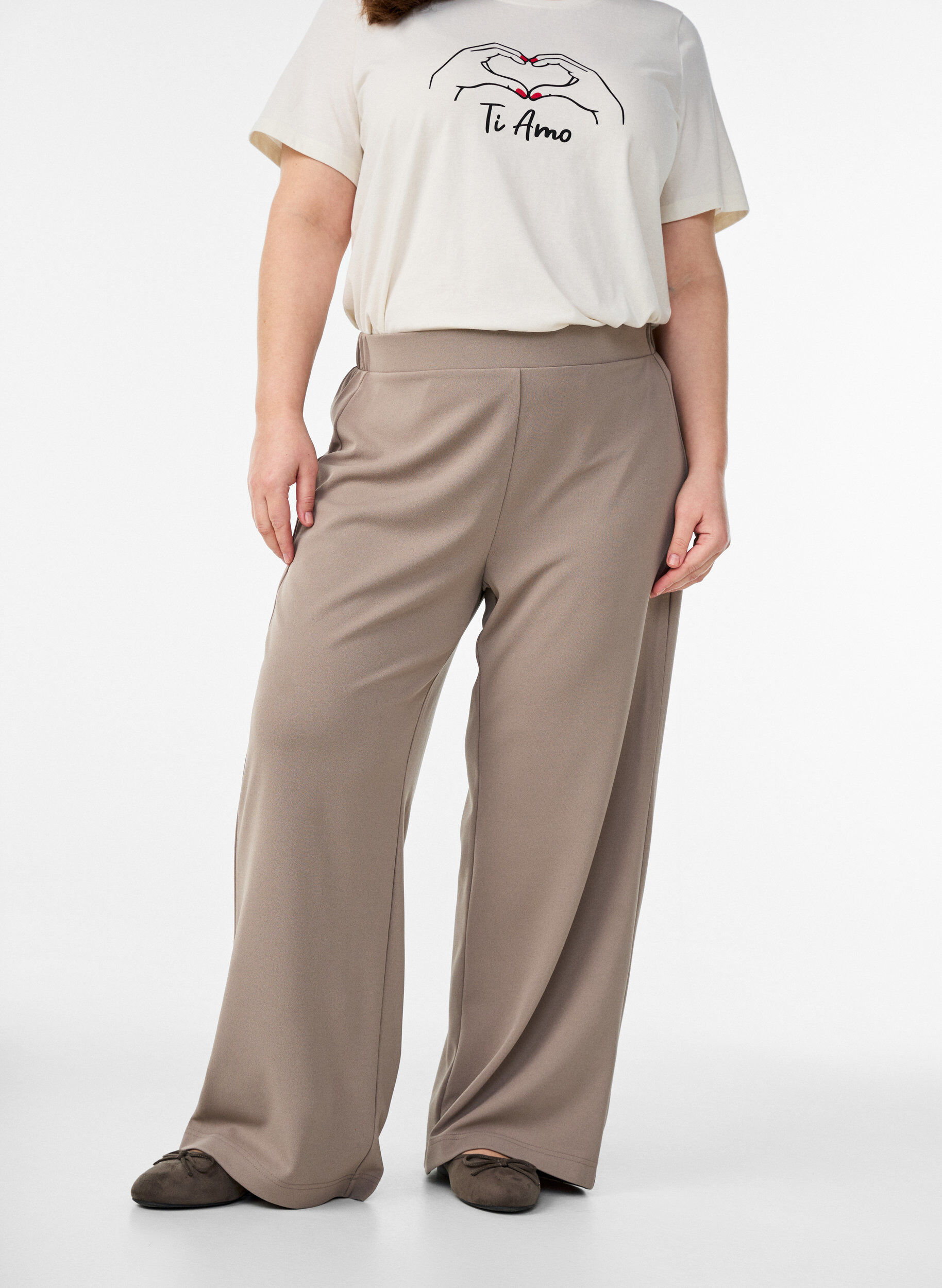 ZizziFLASH - Broek met wijde pijpen, Beige, Model image number 3