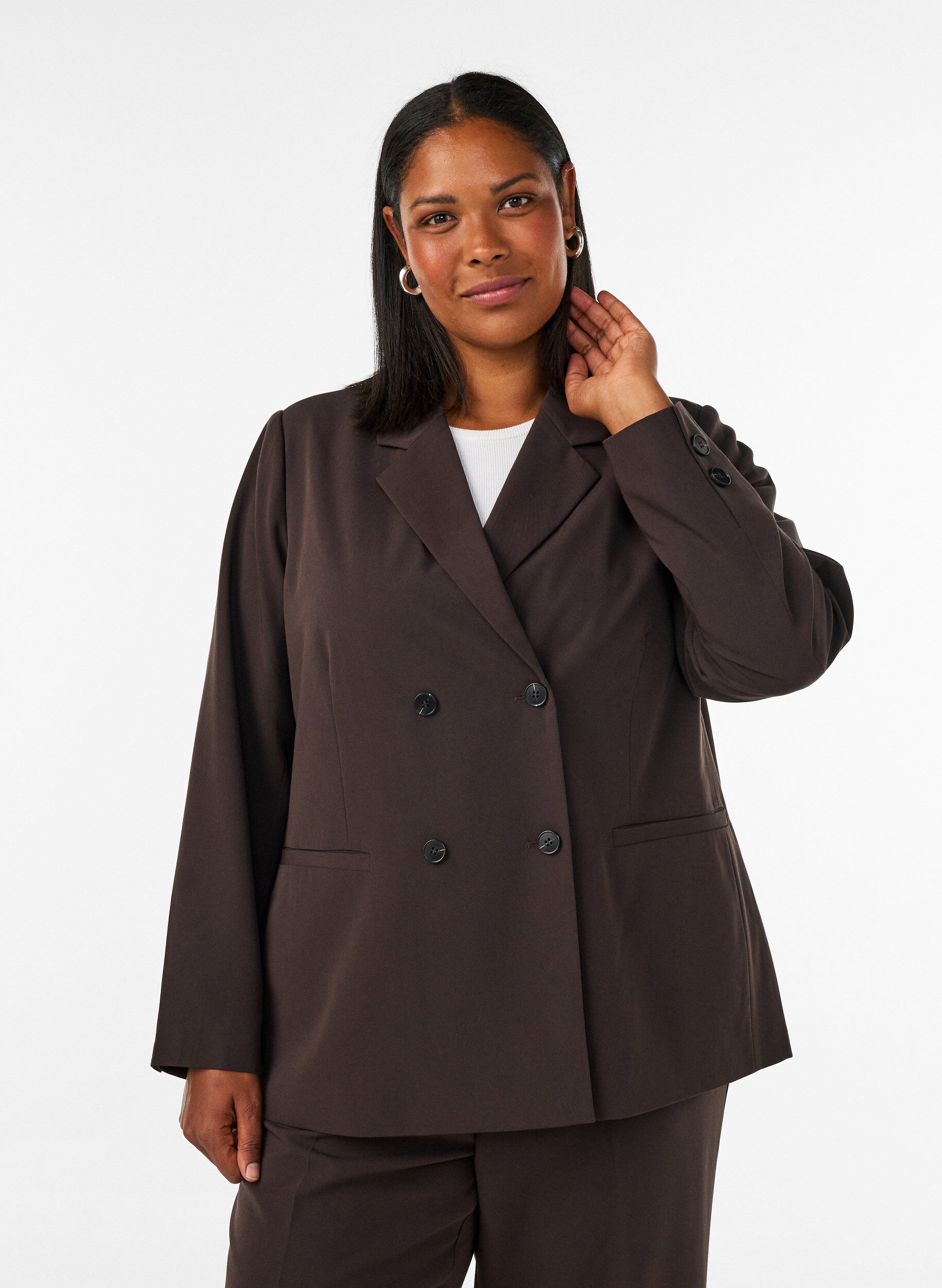 Double-breasted blazer met een losse pasvorm, Bruin, Model