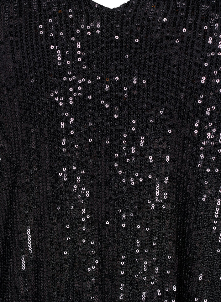 Sequin blouse met V-hals en korte mouwen, Zwart, Packshot image number 2