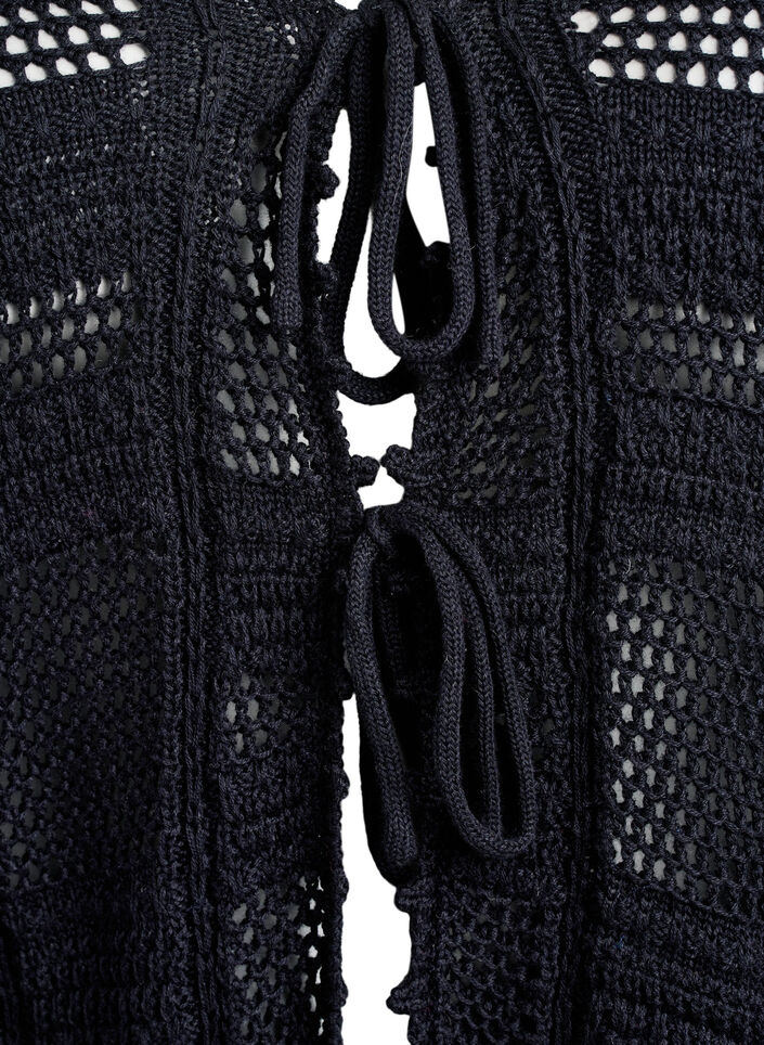 Gebreide cardigan met strikjes en een opengewerkt patroon, Zwart, Packshot image number 2