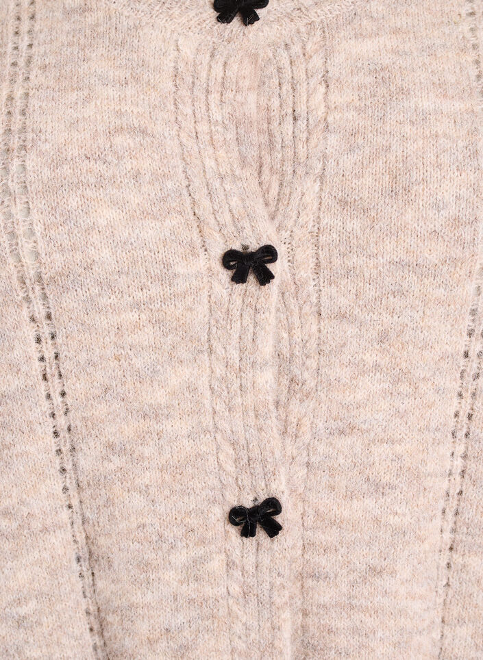 Cardigan met strikknopen en opengewerkt patroon, Beige, Packshot image number 2