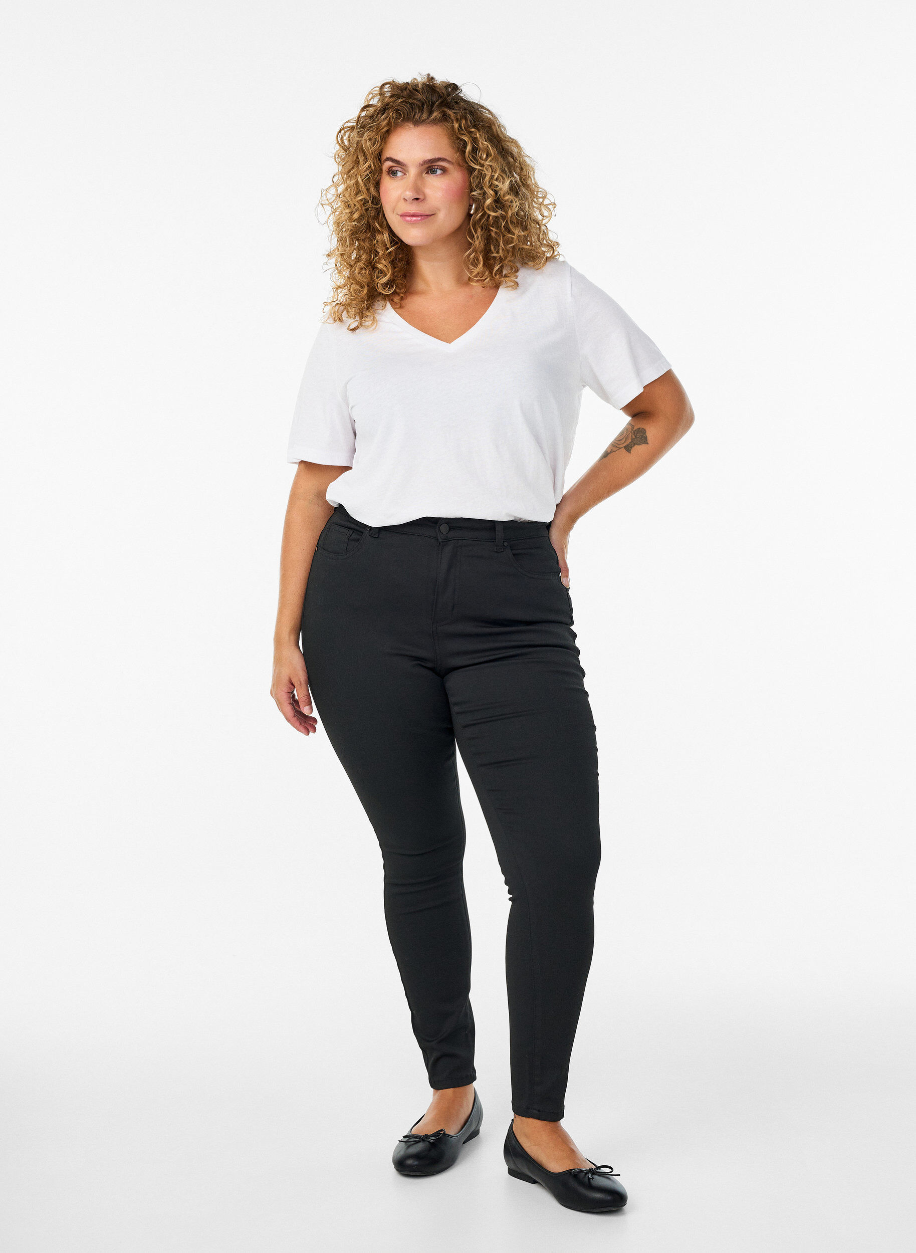 ZizziT-shirt met korte mouwen en v-hals, Wit, Model image number 1