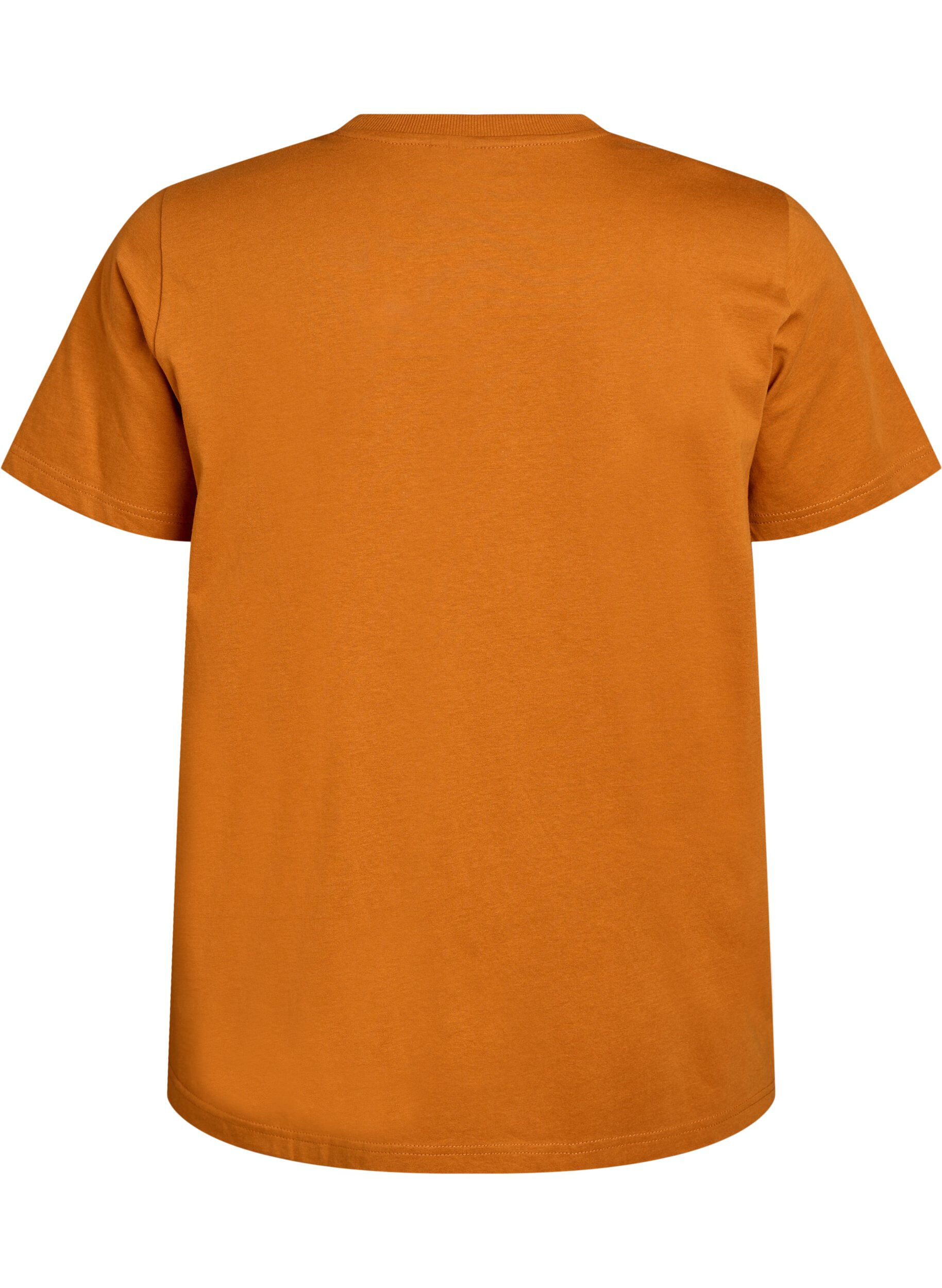 ZizziBasic katoenen T-shirt met ronde hals, Oranje, Packshot image number 1