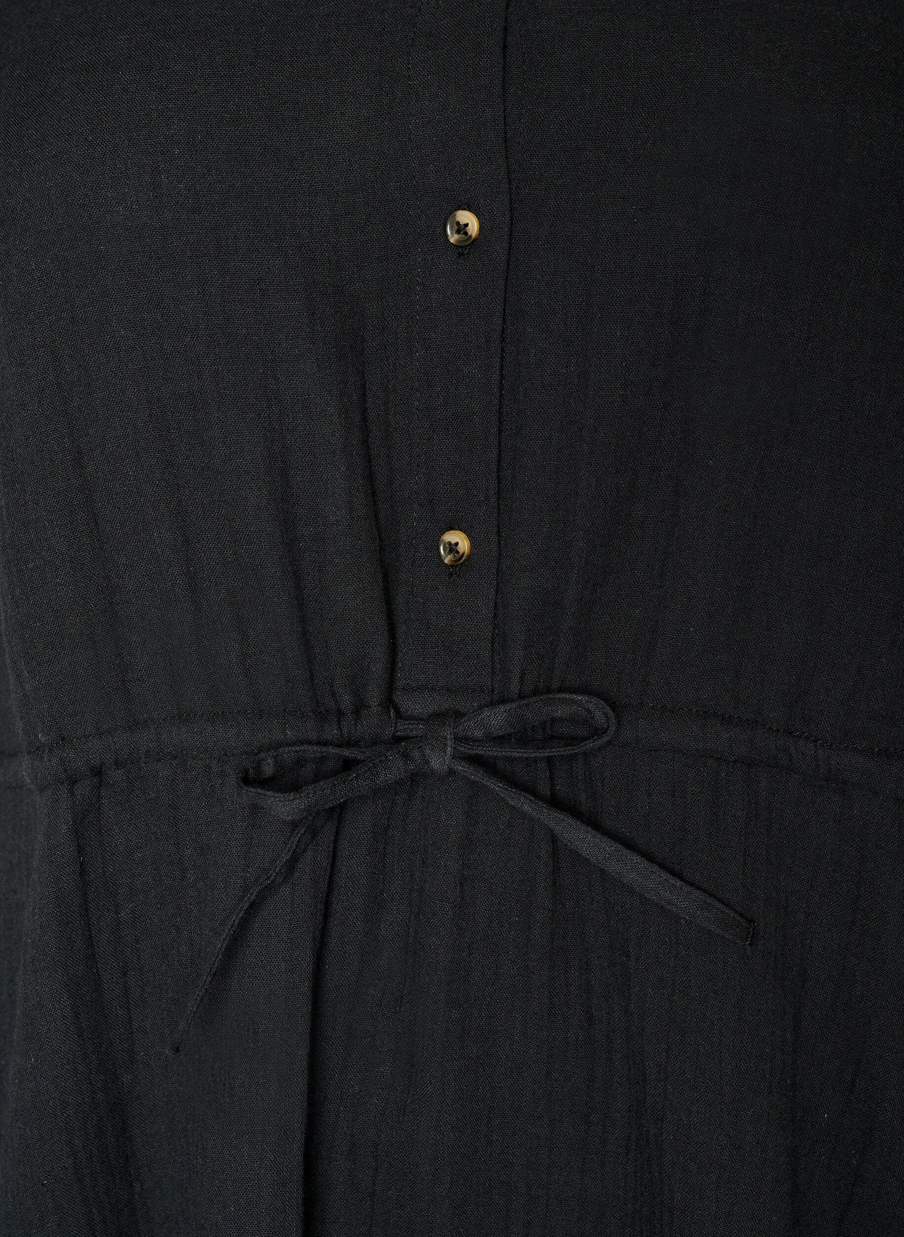 ZizziMouwloze katoenen mousseline jurk met strikkoord, Zwart, Packshot image number 2