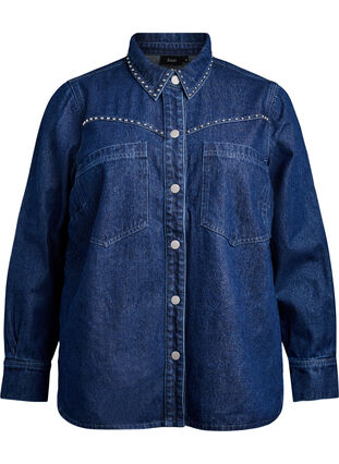 ZizziDenimshirt met studs, Dark Blue Denim, Packshot image number 0