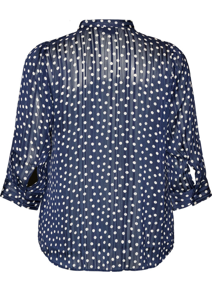 Blouse met patroon, opstaande kraag en 3/4-mouwen, Blauw, Packshot image number 1