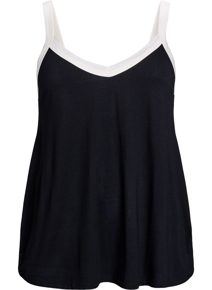 Nacht top met bandjes en V-hals, Zwart, Packshot image number 0