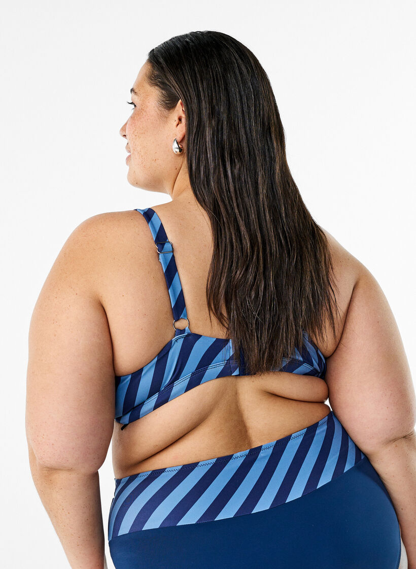 Driehoekige bikinitop met strepen en een wikkel detail, Blauw, Model image number 2