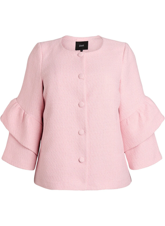 Boucl&eacute; jasje met ruchesdetails, Roze, Packshot image number 0