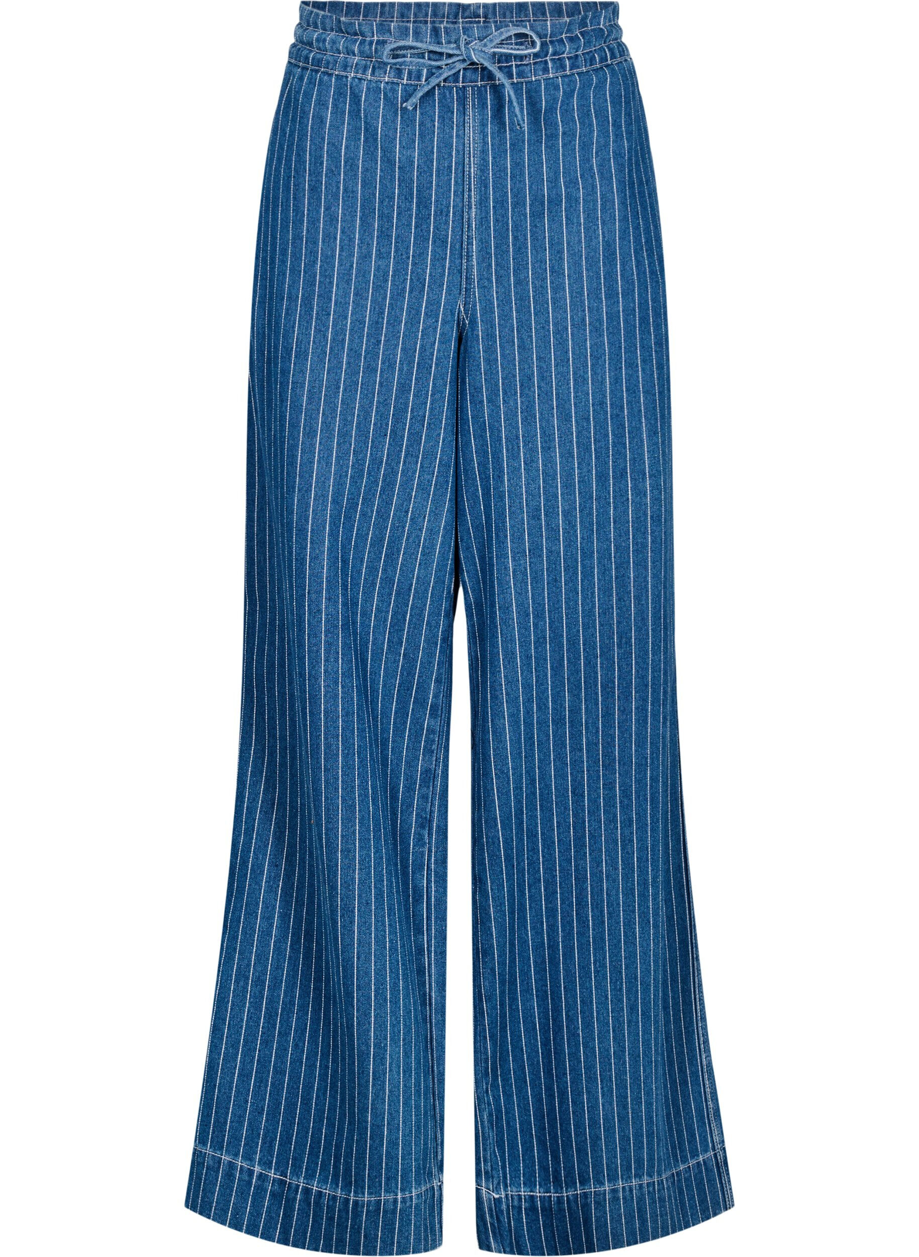 Denim jeans met wijde pijpen en strepen