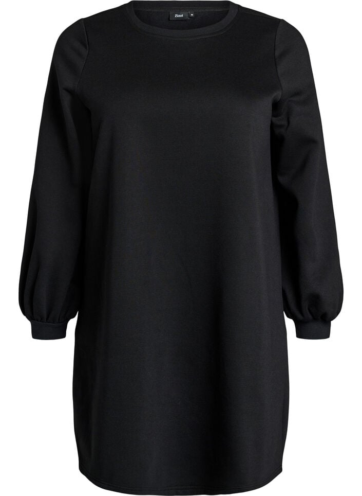 Korte sweaterjurk met ballonmouwen, Zwart, Packshot image number 0
