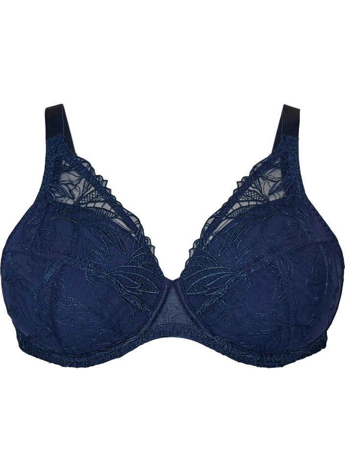Gewatteerde kanten beha met beugel, Blauw, Packshot image number 0