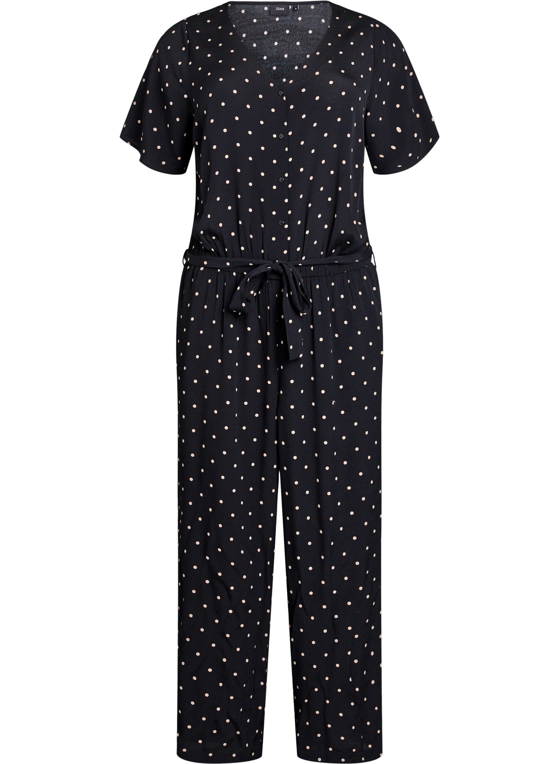 ZizziPolkadot jumpsuit met korte mouwen, Zwart, Packshot image number 0