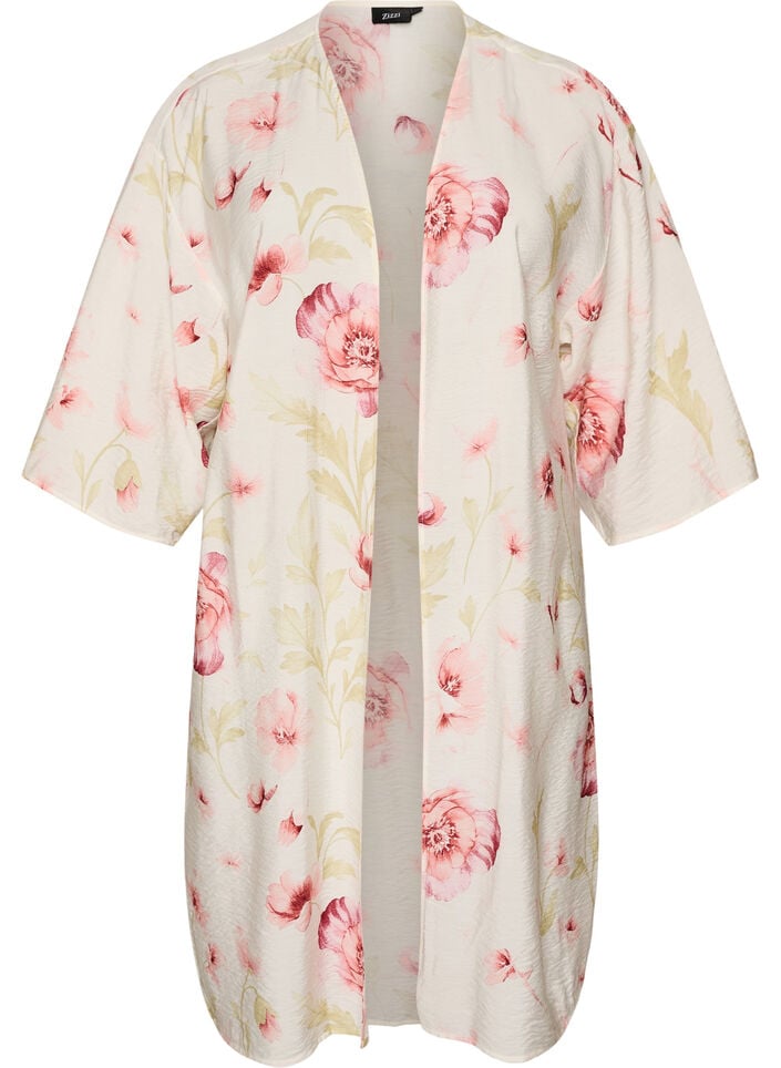Kimono en viscose avec manches 3/4, Rose poudr&eacute;e, Packshot image number 0