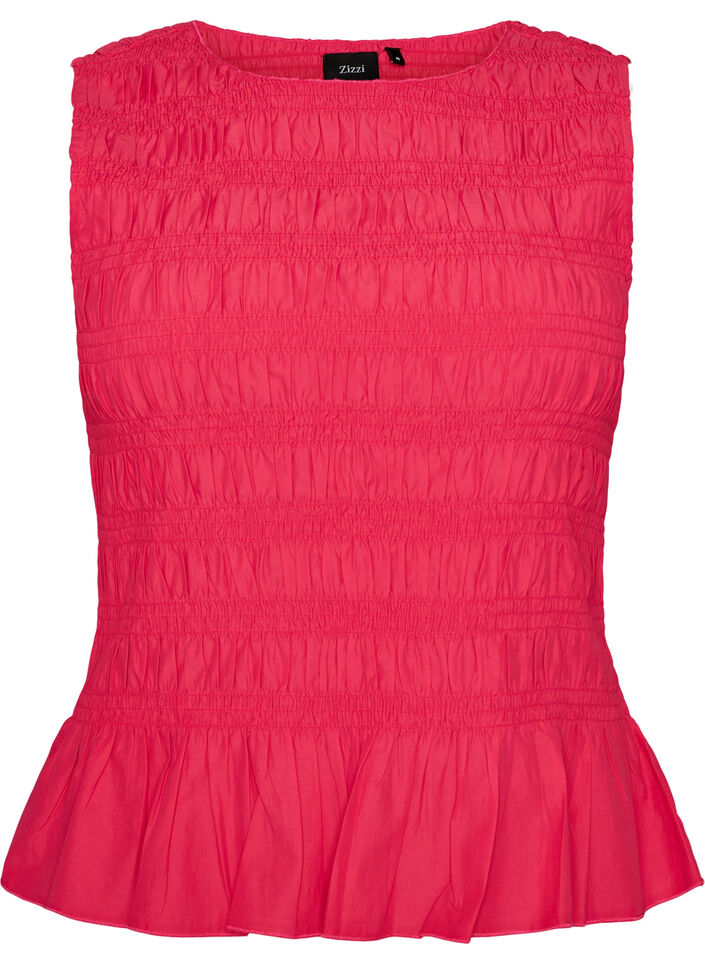 Smocktop met boothals en peplumzoom, Roze, Packshot image number 0