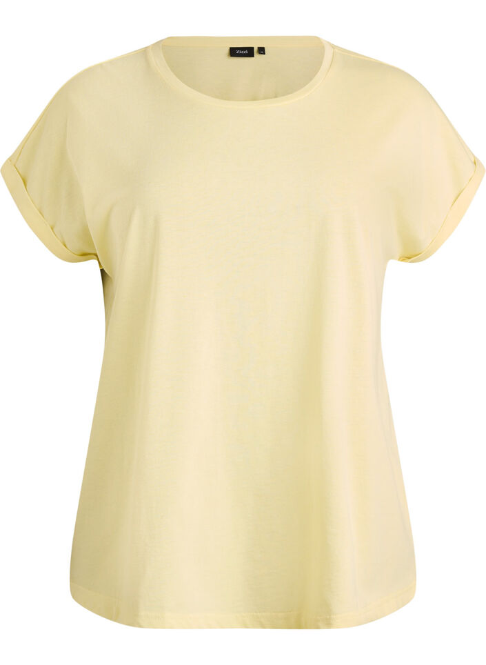T-shirt met korte mouwen van katoenmix, Geel, Packshot image number 0