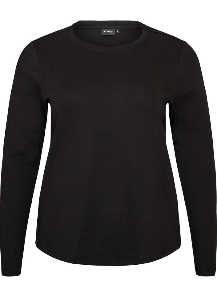 Basic T-shirt met lange mouwen en ronde hals, Zwart, Packshot image number 0