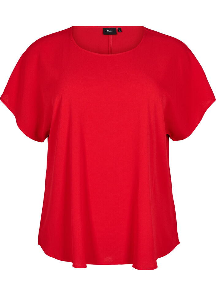 Blouse met korte mouwen en een ronde halslijn, Rood, Packshot image number 0
