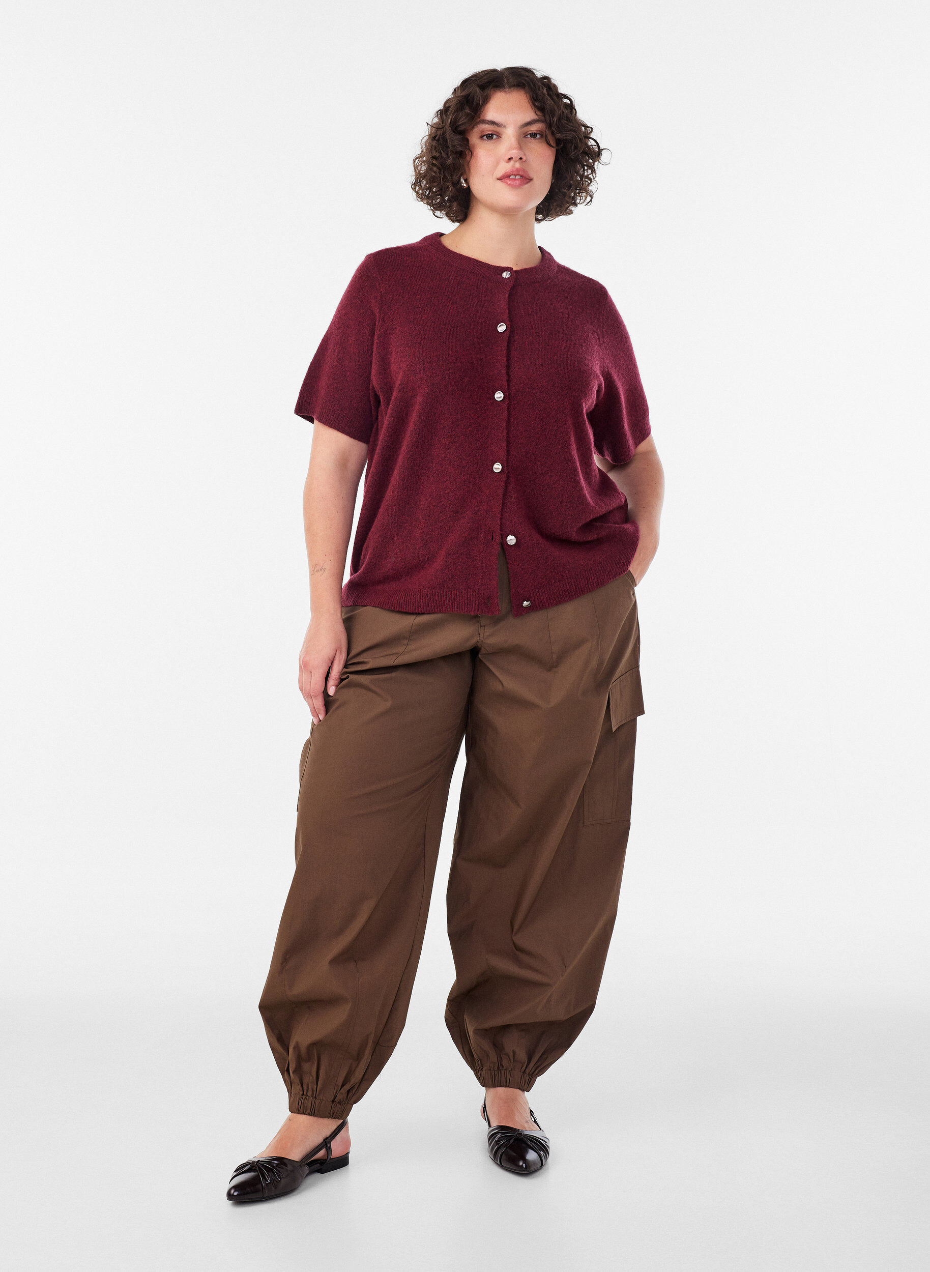 ZizziGebreid vest met korte mouwen, Rood, Model image number 1
