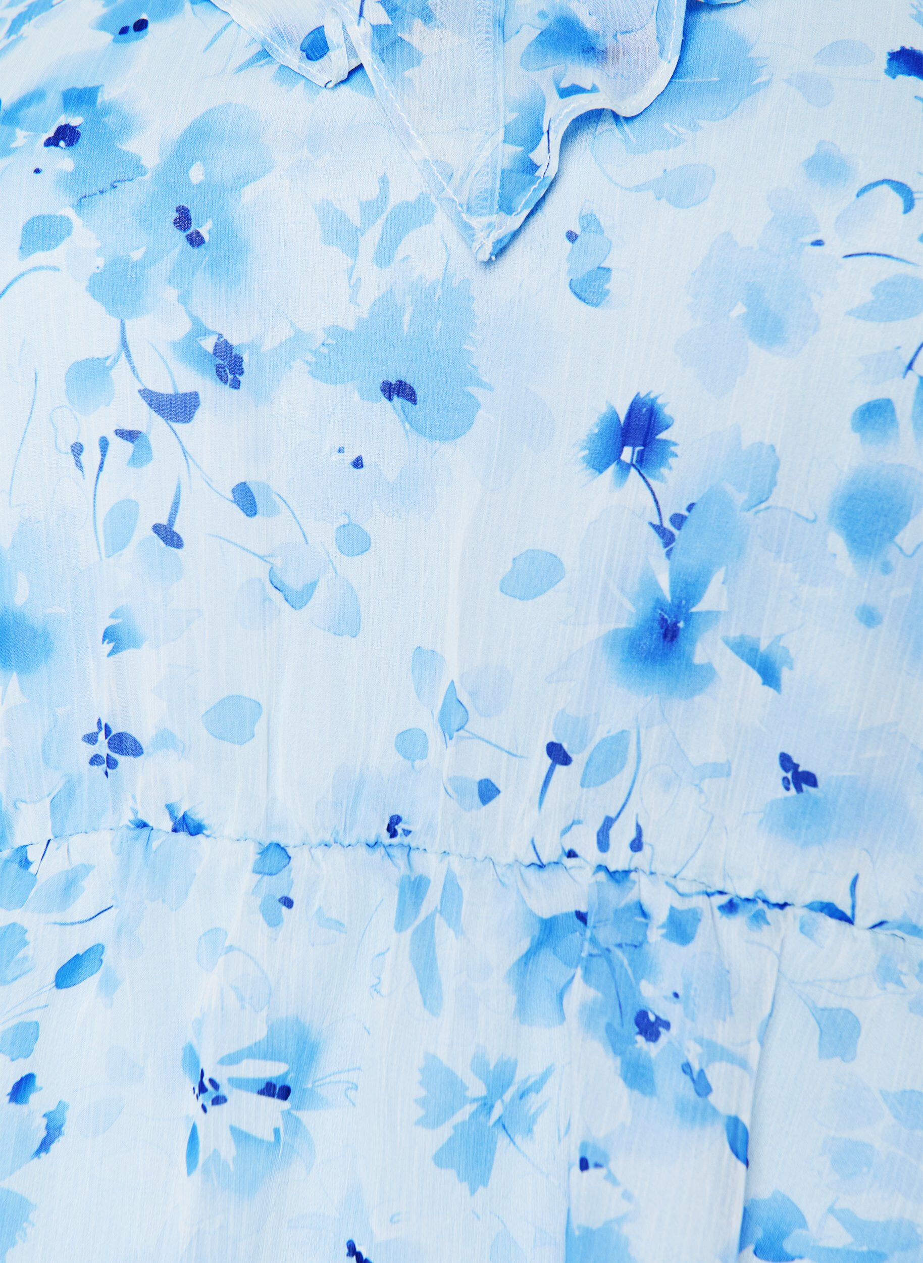 ZizziBloemenblouse met rucheskraag en peplum effect, Blauw, Packshot image number 2