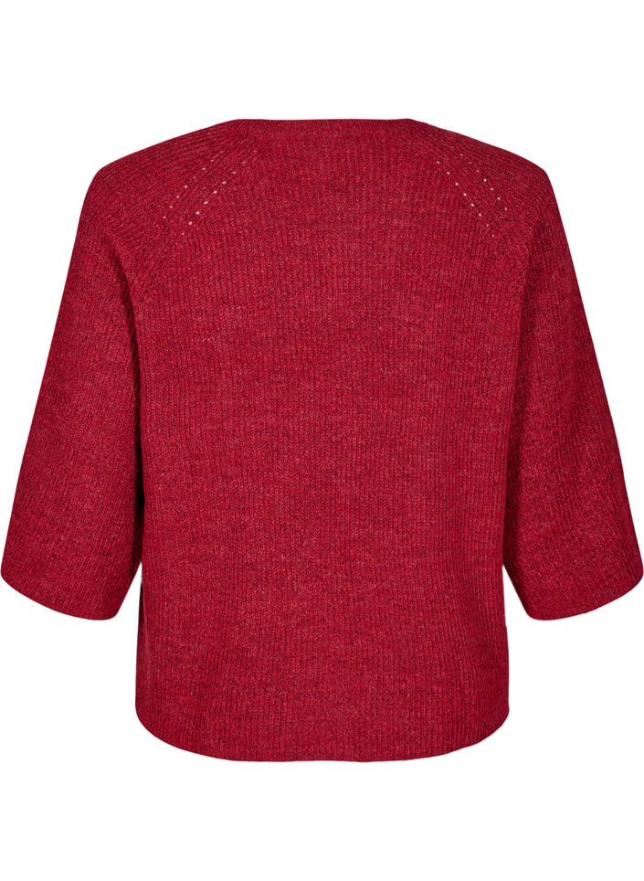 Geribde trui met 3/4 mouwen, Rood, Packshot image number 1