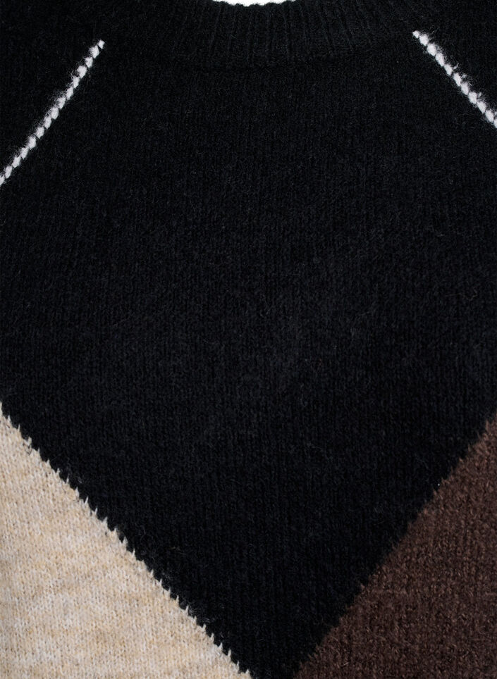Trui met grote ruiten en contrasterende mouwen, Zwart, Packshot image number 2