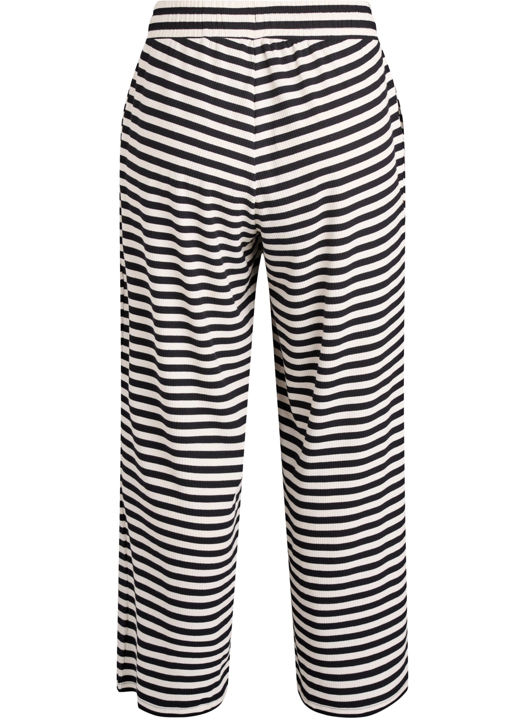 ZizziGestreepte pyjamabroek met een high waist en wijde pijpen, Zwart, Packshot image number 1