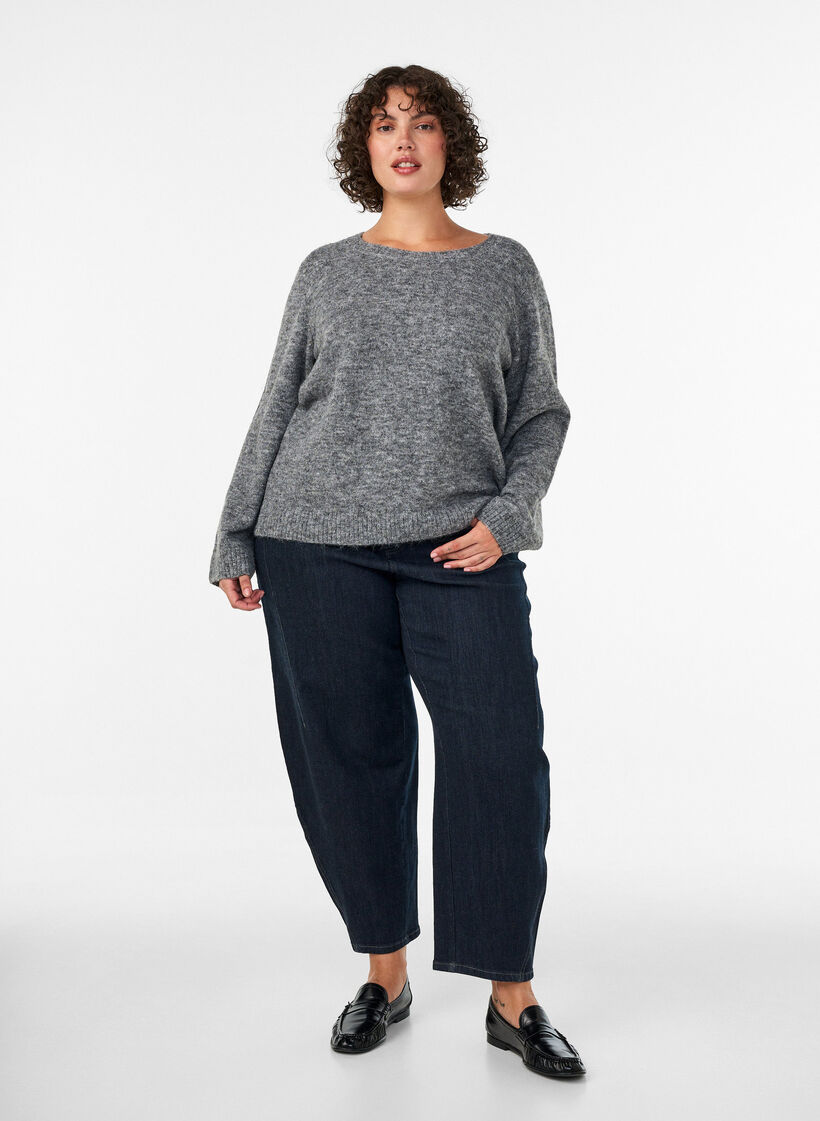 Jumper met ronde hals en losse pasvorm, Grijs, Model image number 1