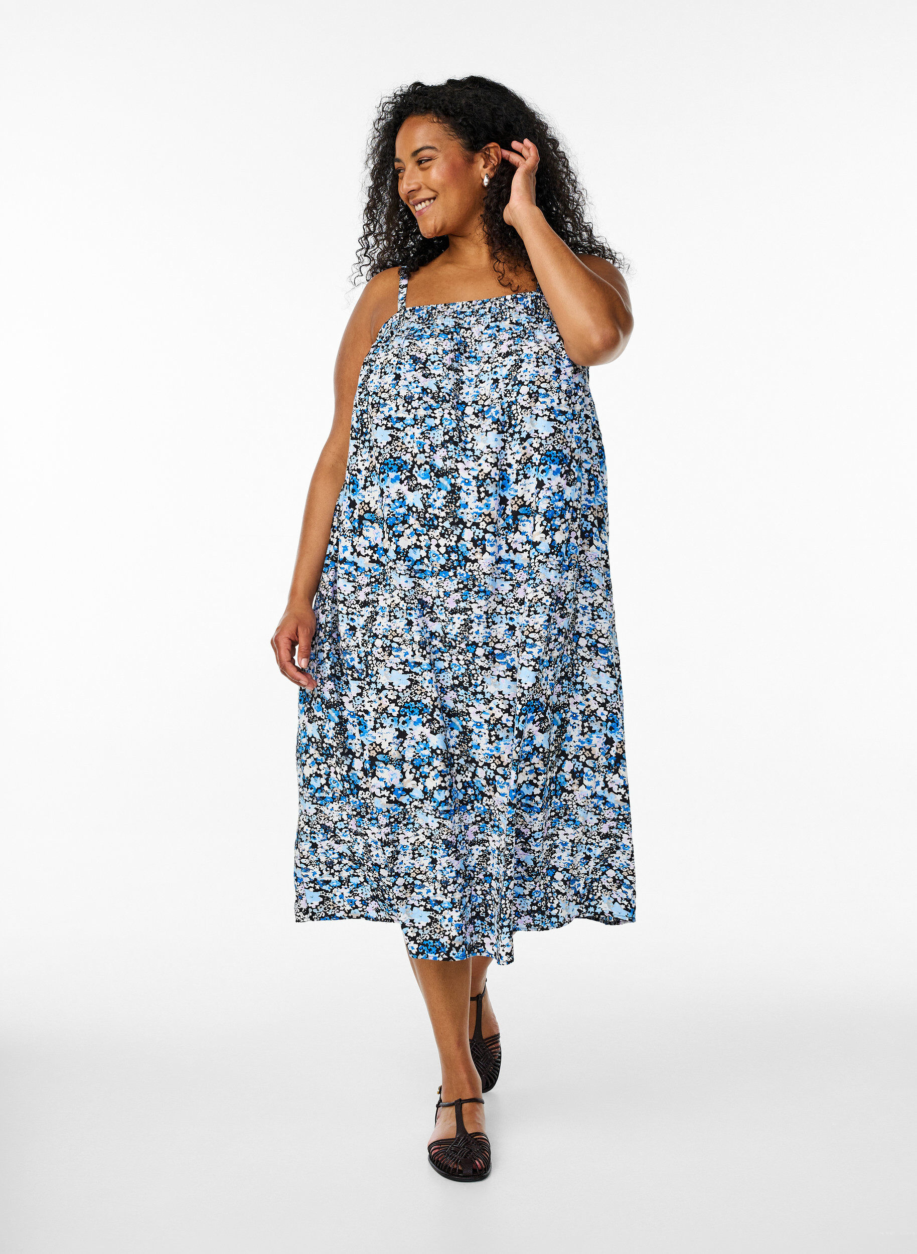 Midi slip jurk van viscose, Zwart, Model