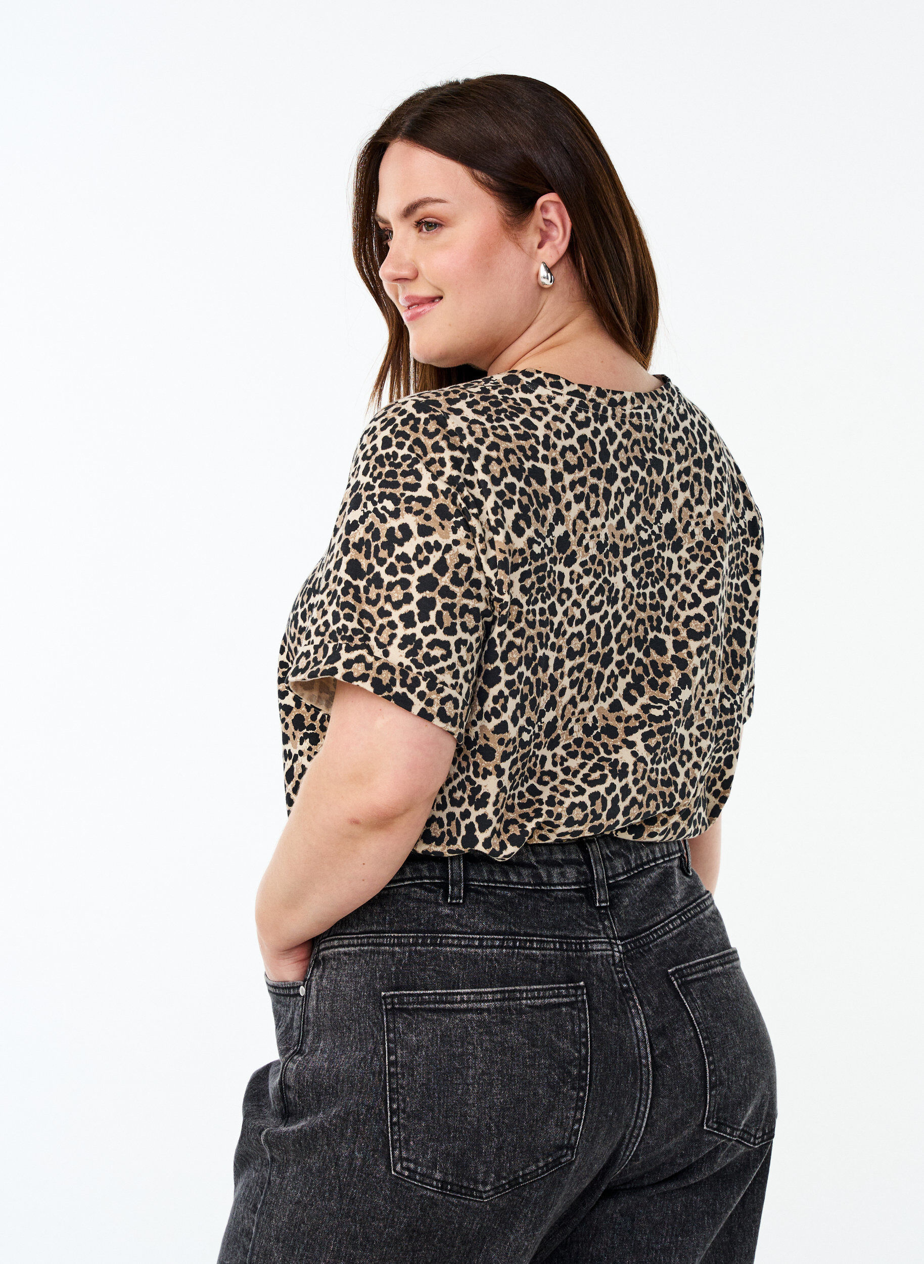 ZizziT-shirt met ronde hals en all-overprint, Bruin, Model image number 2