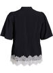 Blouse met korte mouwen en kanten details, Zwart, Packshot image number 1