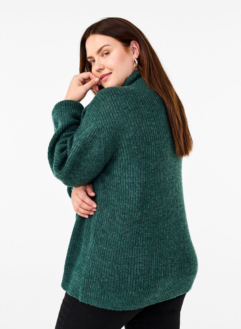 Gebreide trui met hoge hals en rits, Groen, Model image number 2