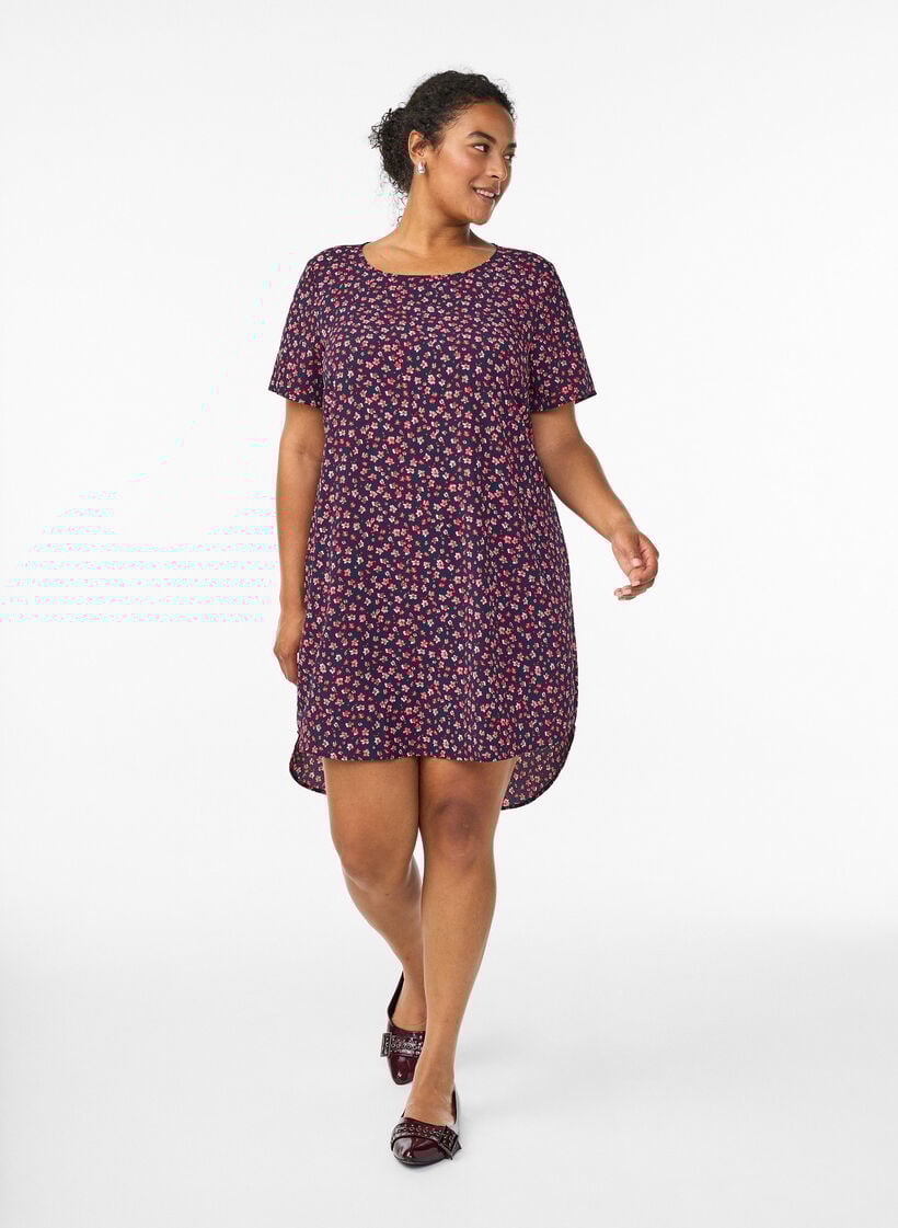 Robe &agrave; manches courtes avec imprim&eacute;, Bleu, Model image number 1