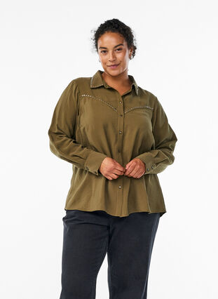 ZizziShirt met studs, Dark Olive, Model image number 0