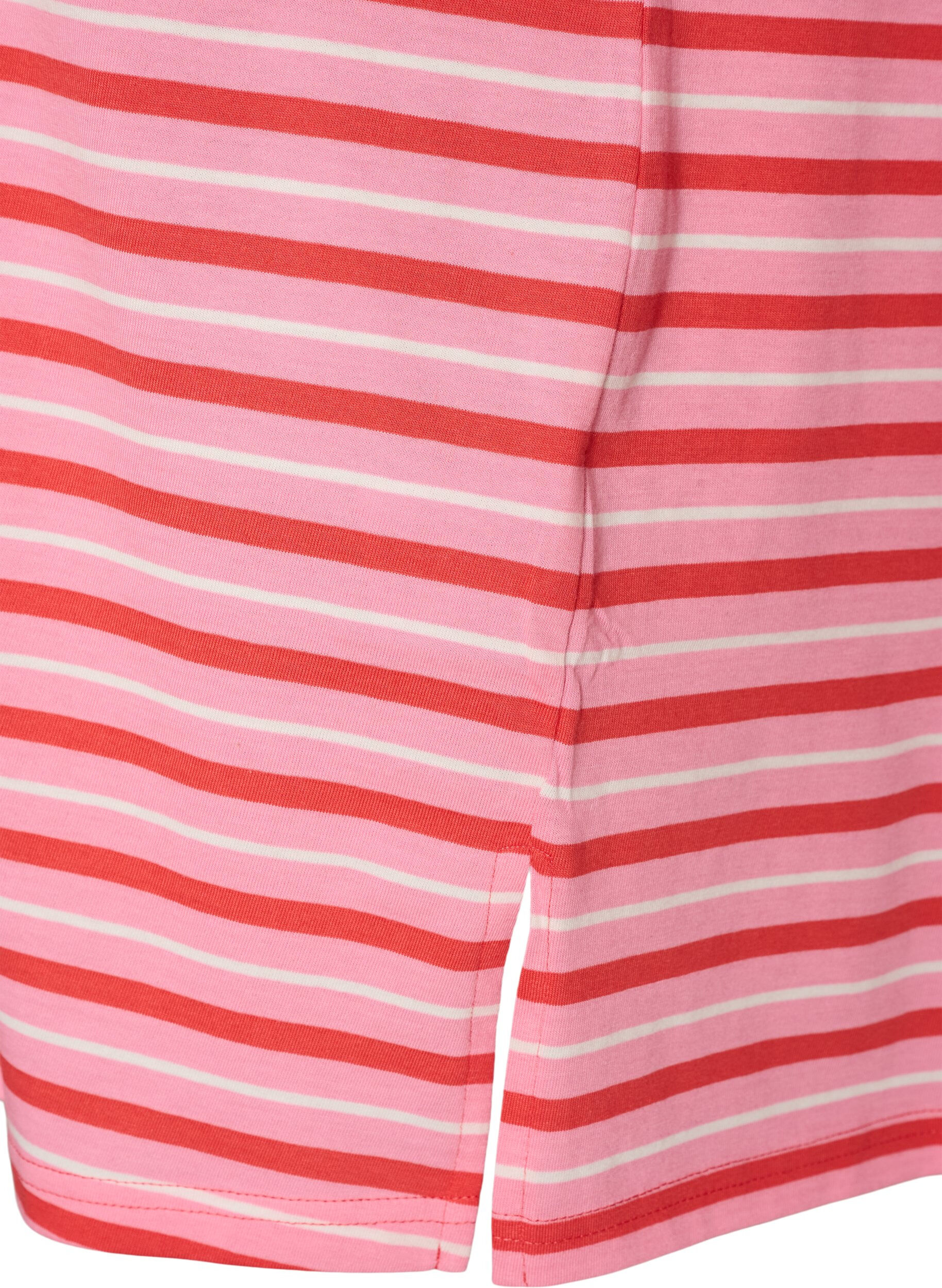 ZizziLang oversized gestreept T-shirt in biologische katoen, Roze, Packshot image number 3