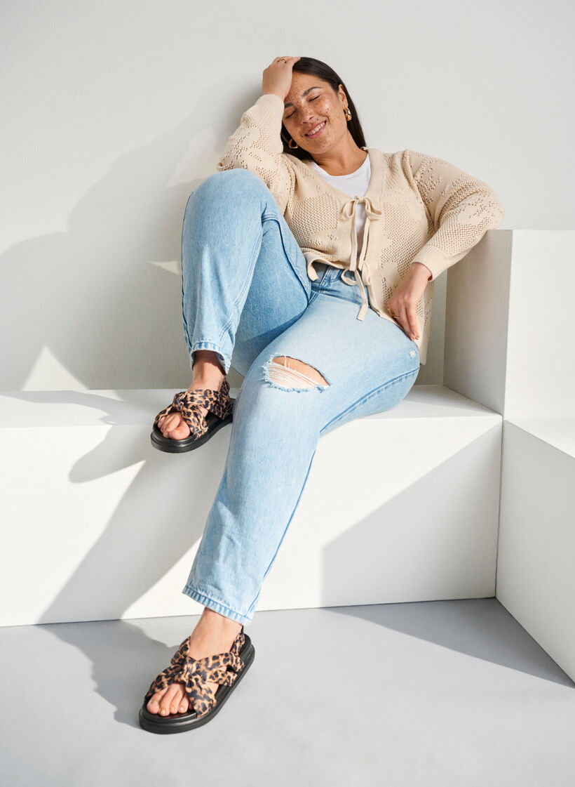 Wide fit - Sandal met knoopdetail, Bruin, Image image number 0