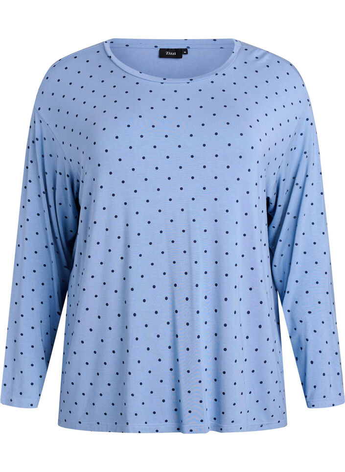 Nachtblouse in modal met lange mouwen, Blauw, Packshot image number 0