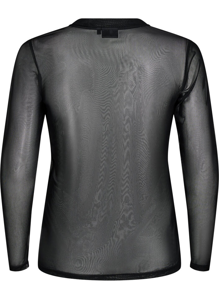 Effen mesh blouse, Zwart, Packshot image number 1
