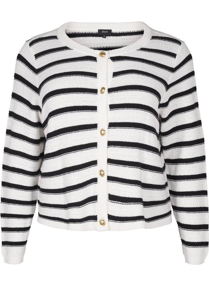 Gestreepte cardigan met gouden knopen in breisel, Cloud D. w. Black, Packshot