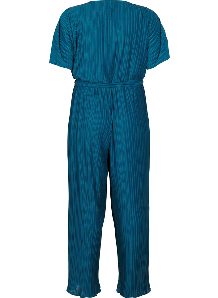 Geplooide jumpsuit met strik en wijde mouwen, Atlantic Deep, Packshot