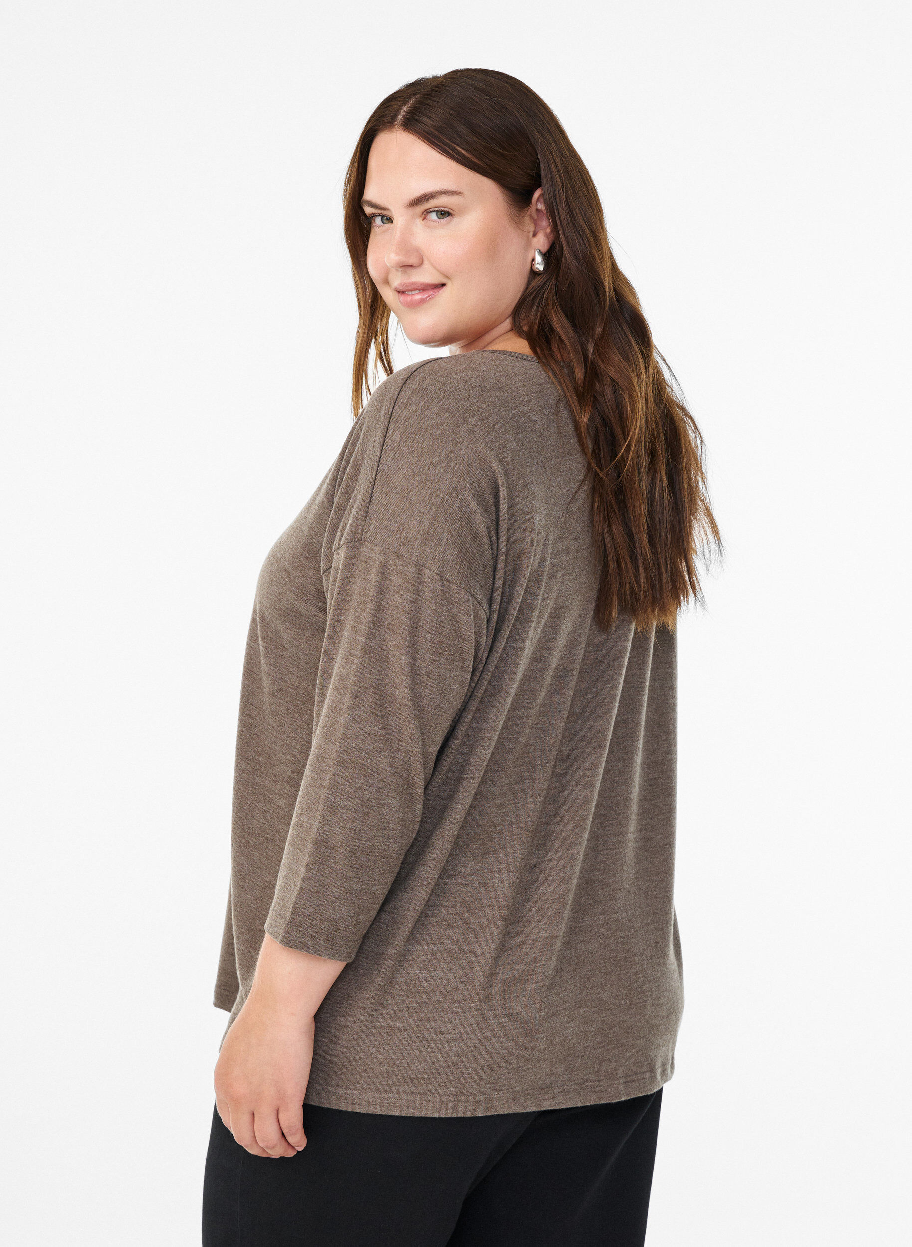 ZizziJersey blouse met 3/4 mouwen, Bruin, Model image number 2