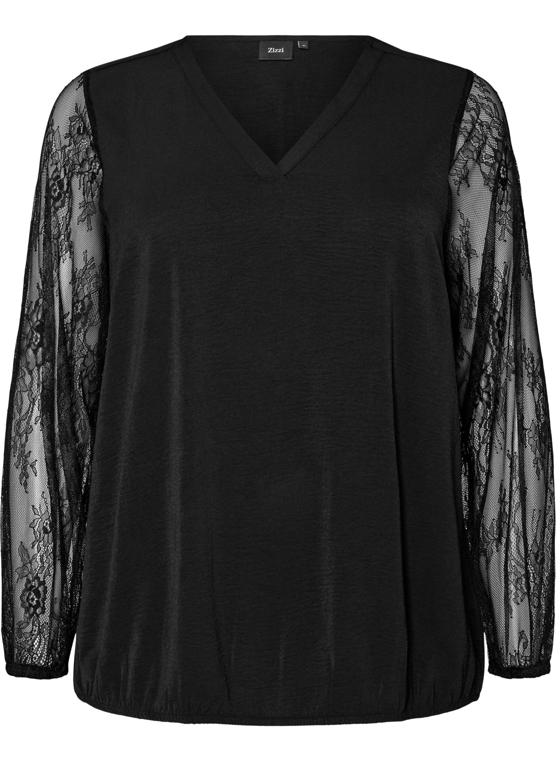 Blouse met kanten mouwen en ballonvorm