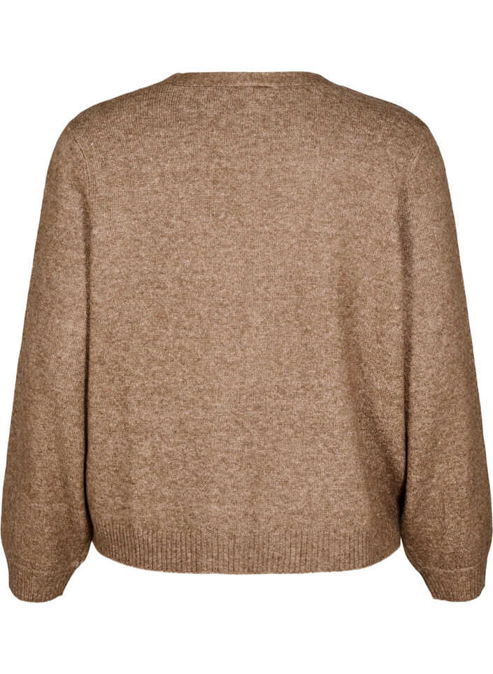 Gebreide cardigan met wol en hartvormige knopen, Fossil Mel., Packshot