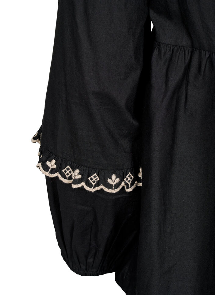 Blouse met open voorkant en geborduurde details, Zwart, Packshot image number 3