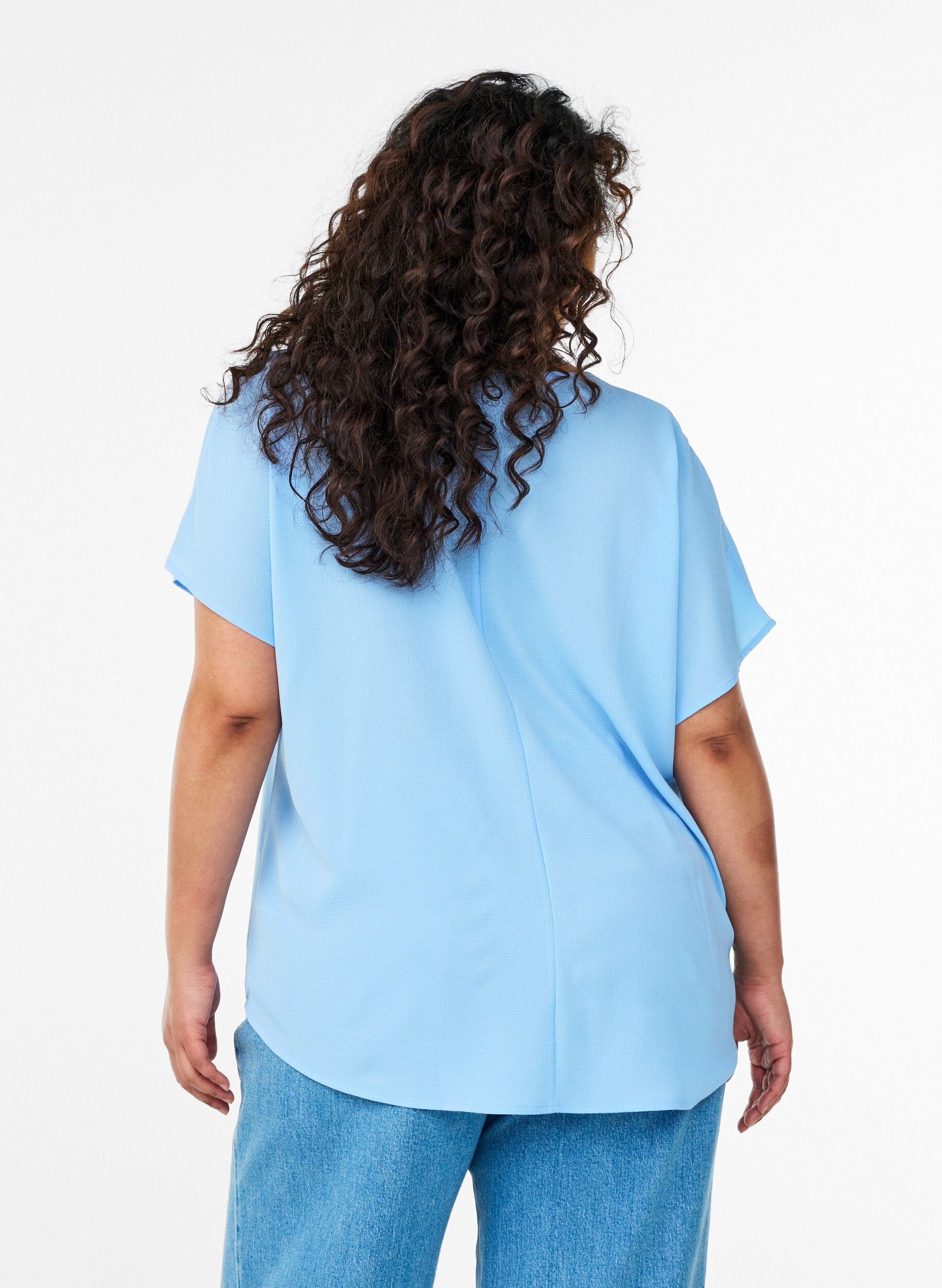 ZizziBlouse met korte mouwen en een ronde halslijn, Blauw, Model image number 2