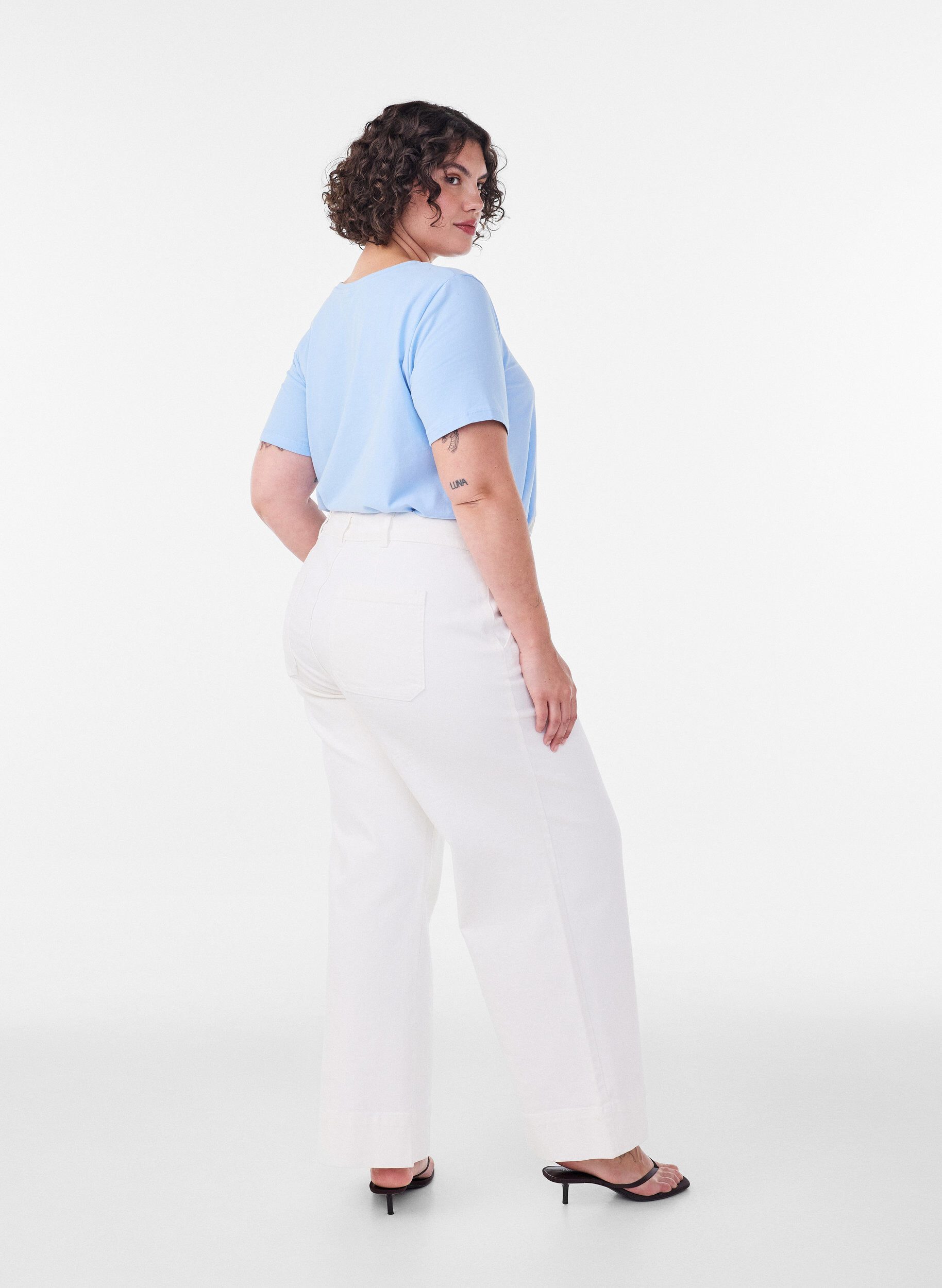 ZizziBasic t-shirt in effen kleur met katoen, Blauw, Model image number 2