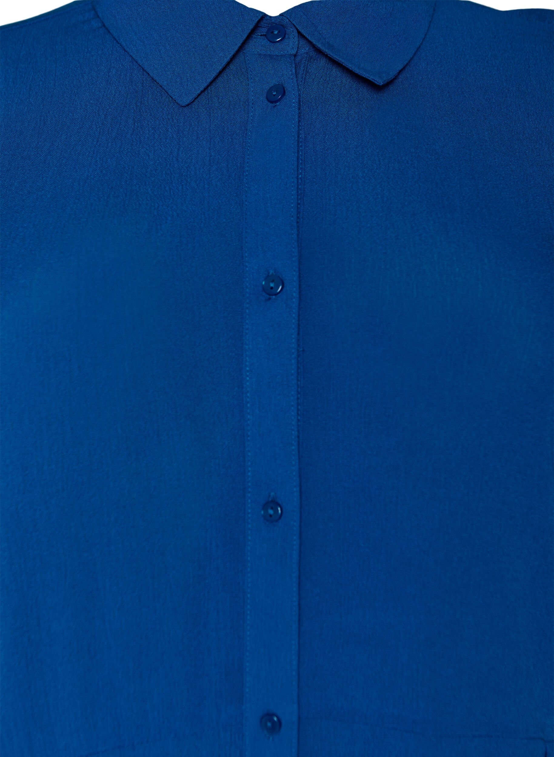 Zizzi Robe chemise mi-longue &agrave; manches courtes, Bleu, Packshot image number 2