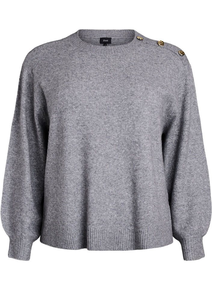 Breisel blouse met knoopdetail, Grijs, Packshot image number 0