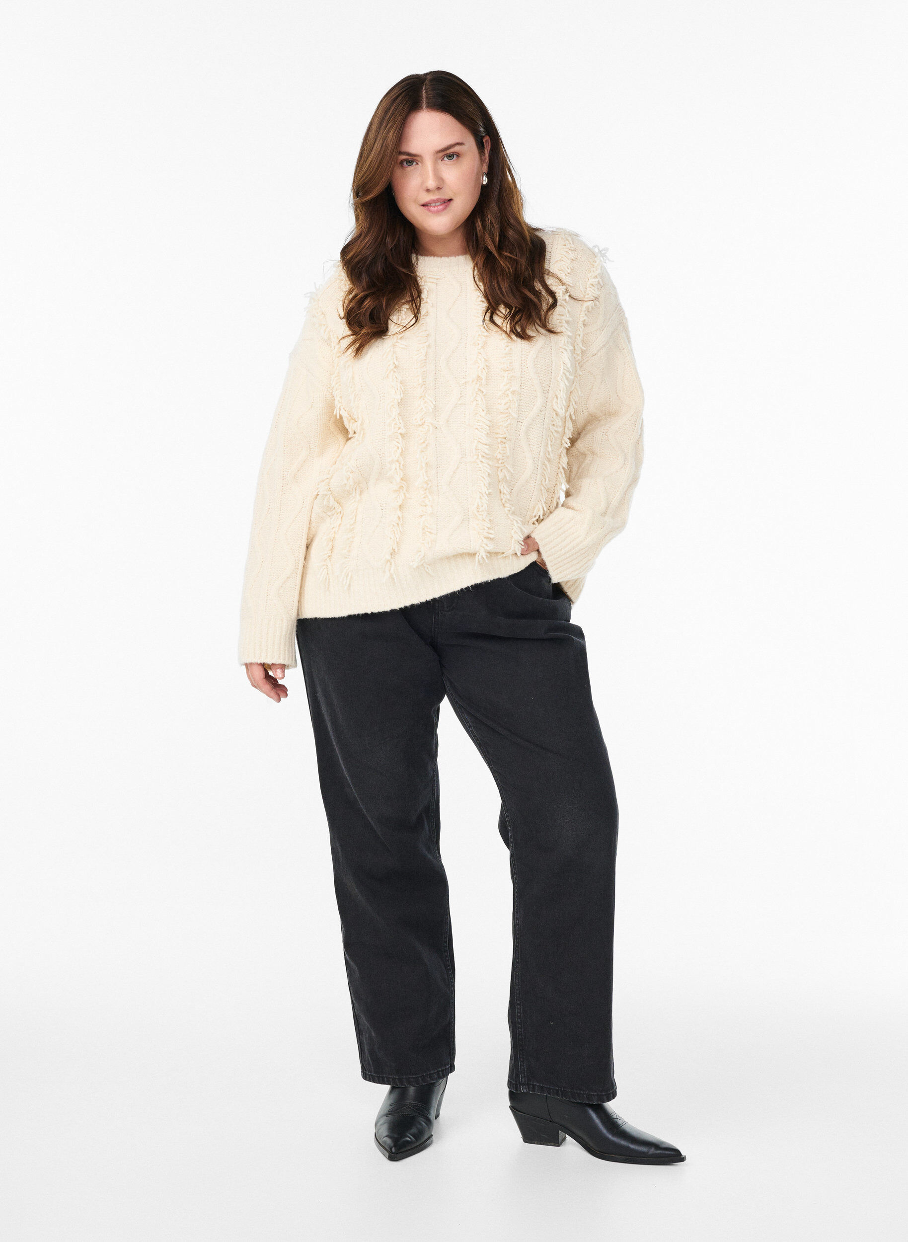 ZizziBreisel met ronde hals en textuurpatroon, Beige, Model image number 1