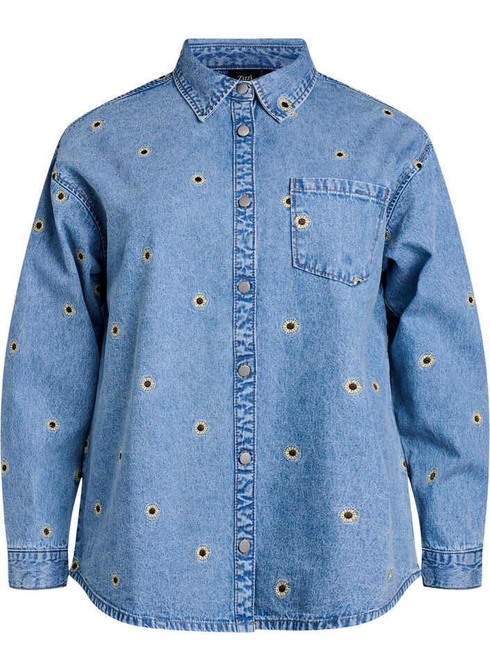 Denim shirt met geborduurde bloemen, L. B. D Sunflower , Packshot